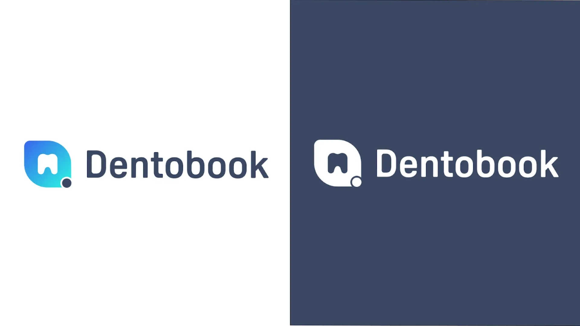 Dentobook logo shown on light and dark backgrounds