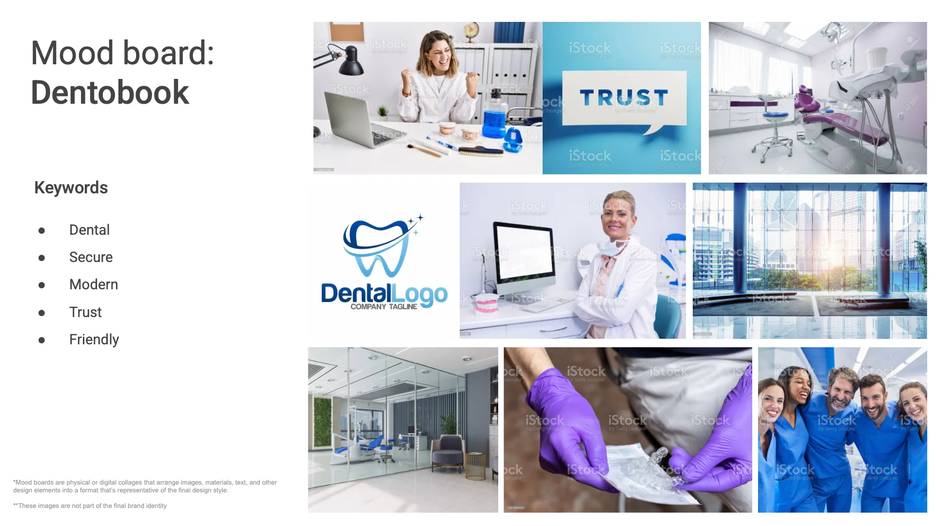 Mood board exploring visual references for trust, professionalism and modern healthcare