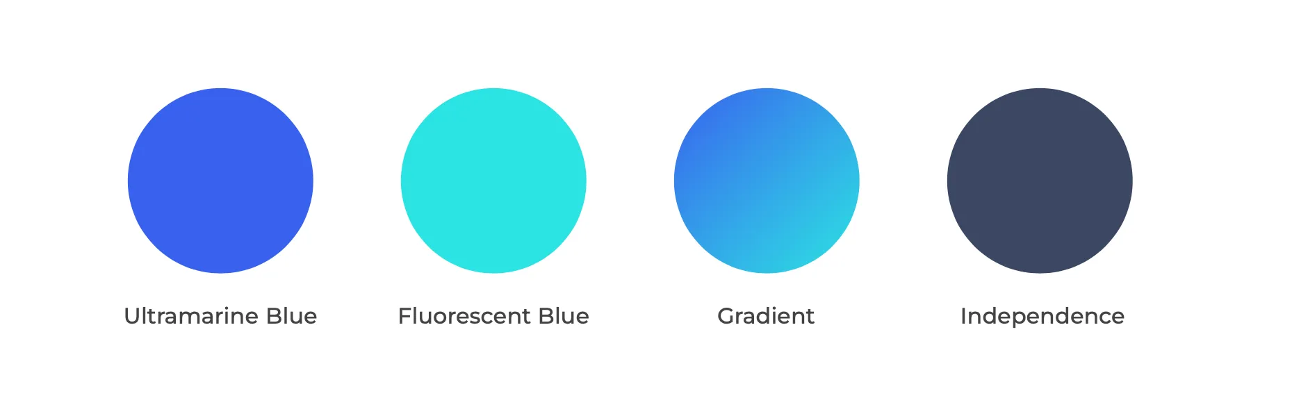 Dentobook colour palette: Ultramarine Blue, Fluorescent Blue, gradient, and Independence