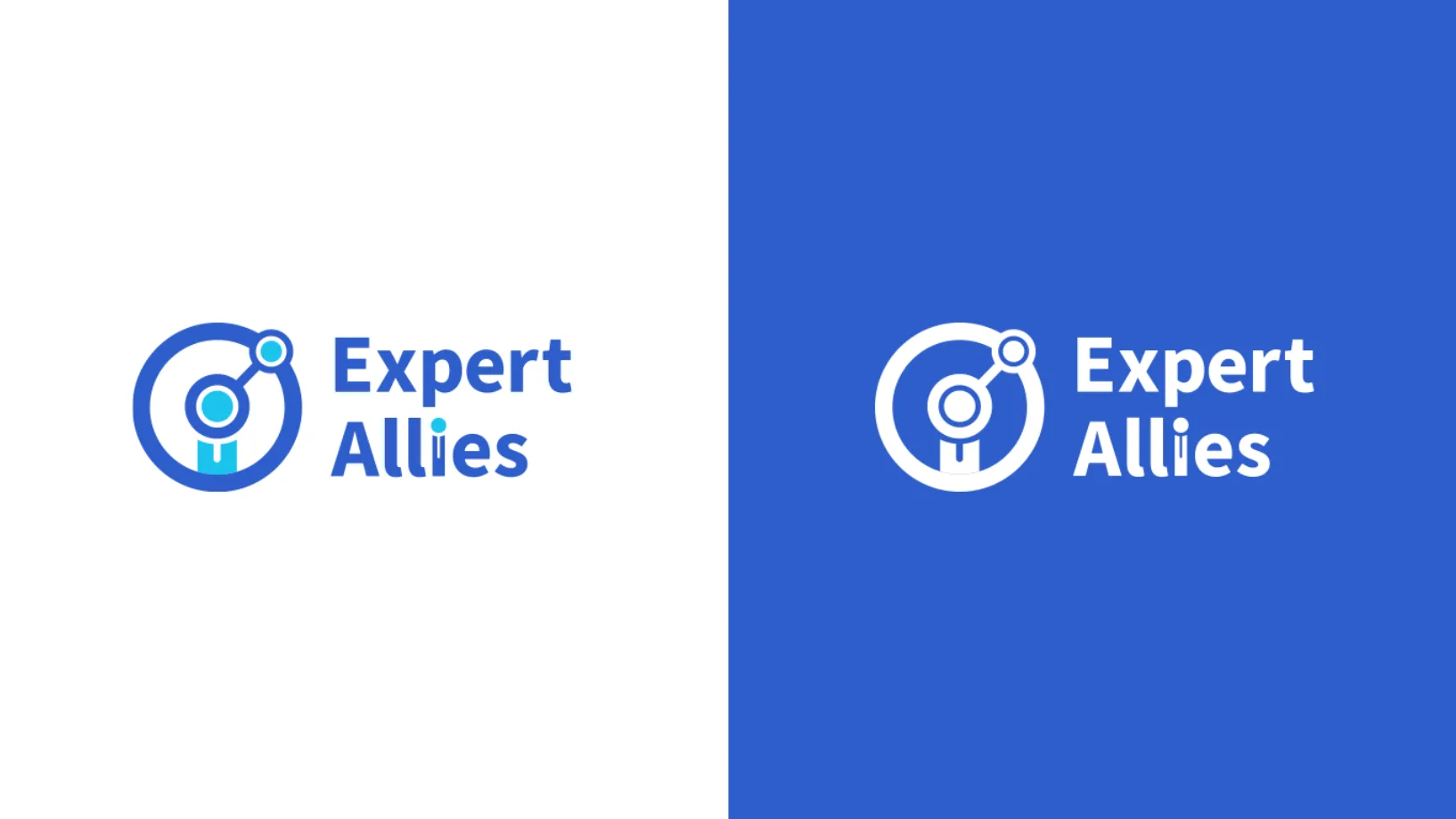 Expert Allies logo shown on white and blue brand backgrounds